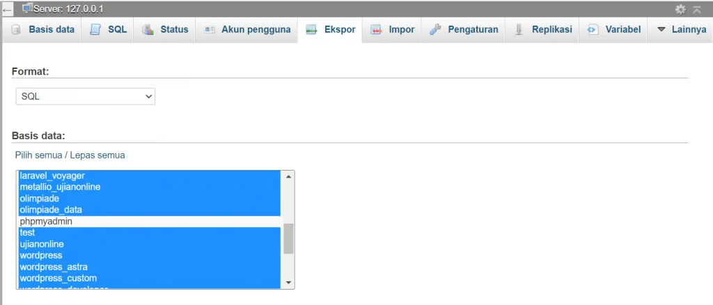 cara update xampp - backup semua database