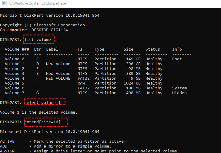 extend volume dengan diskpart