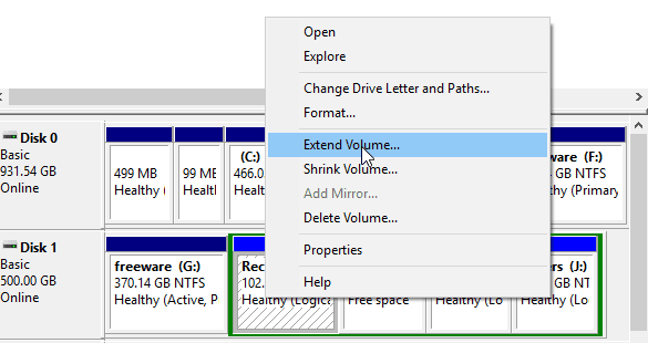 extend volume dengan manajemen disk